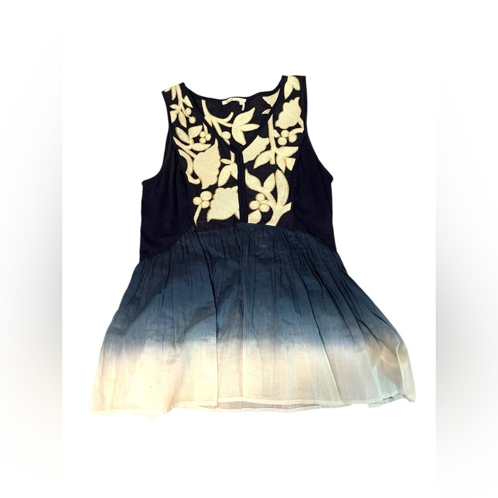 Anthropologie Floret Blue Tie Dye Ombré Sleeveless Peplum Blouse Size Sz S